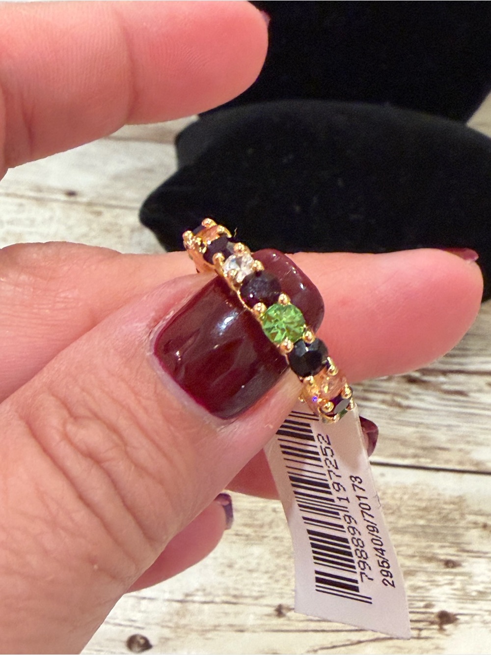 Charter Club Gold-Tone Ring with Green, Black and Clear Stones NEW 7